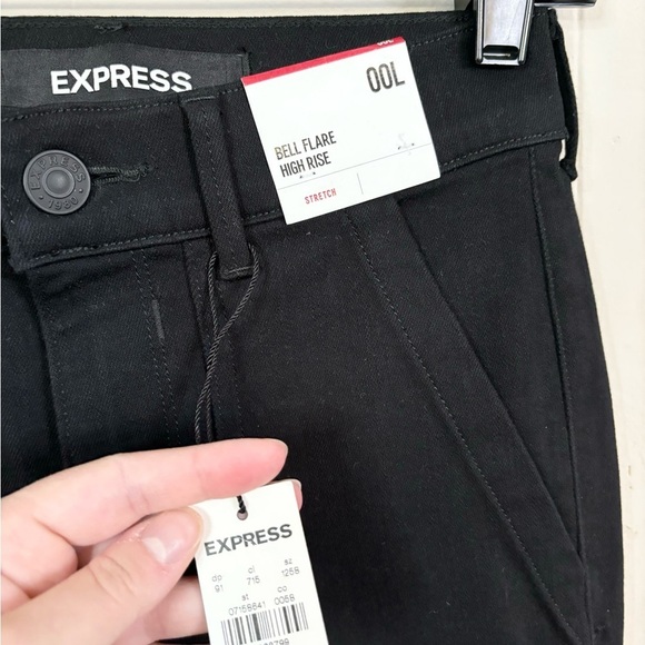 Express black bell flare high rise jeans size 00L new - Picture 2 of 3
